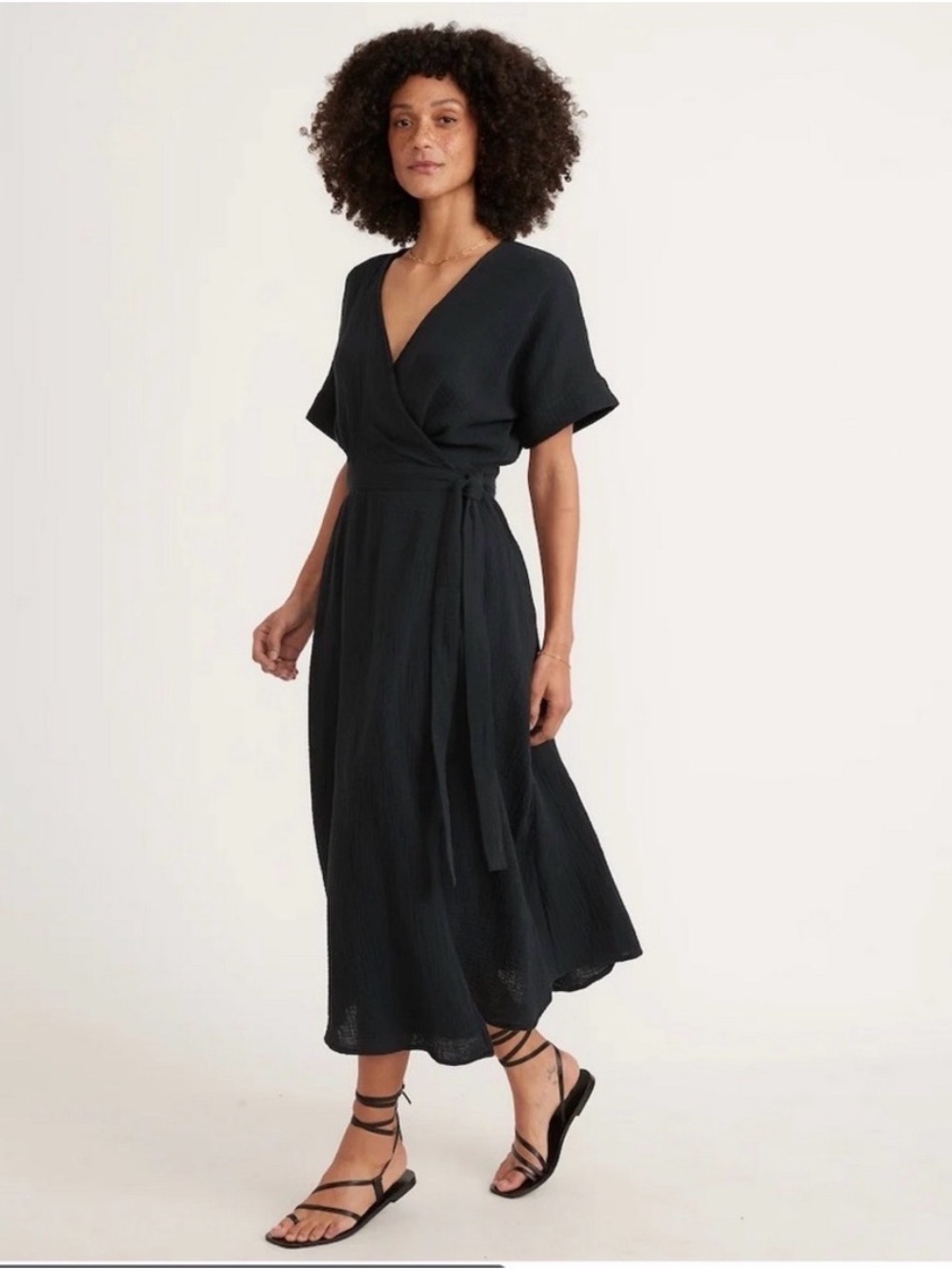 Marine Layer Black Wrap Midi Dress